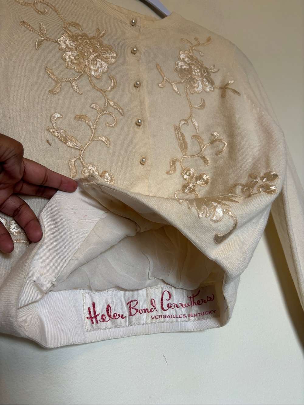Vtg 50s Helen Bond Carruthers Cashmere Embroidered Floral Cardigan Sweater Sz S - Picture 9 of 14
